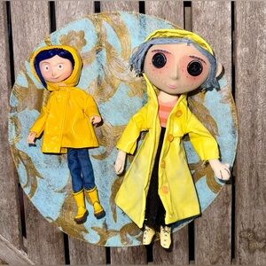 Set of 2 Coraline Dolls! Raincoat Bendy Doll & Prop Replica Doll!